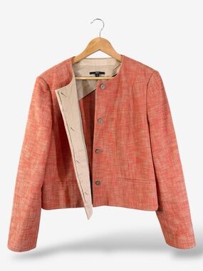 Hugo Boss JELINA Jacket Size 14 Orange Tweed Collarless Short Blazer Preppy